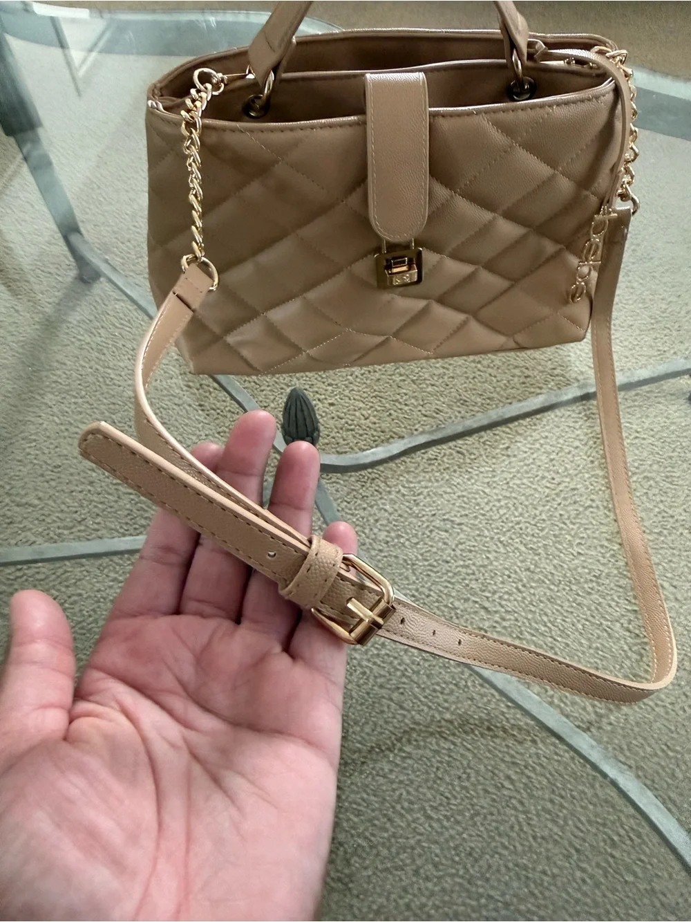 Bebe Quilted Top-Handle Lyla Caviar Shoulder Bag
